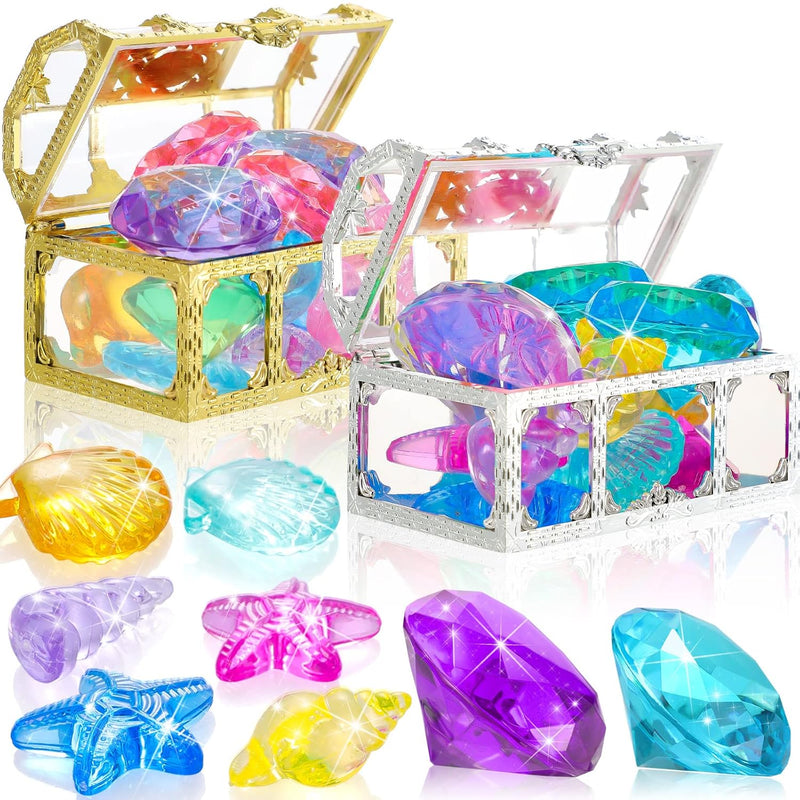 Skylety 24 Pcs Diving Gems Toys Colorful Mermaid Pool Toys with 2 Treasure