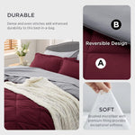 Burgundy Queen Comforter Set - 7 Pieces Reversible Queen Bed In A Bag Queen Bed Set With Comforters, Sheets, Pillowcases & Shams, Queen Bedding Sets