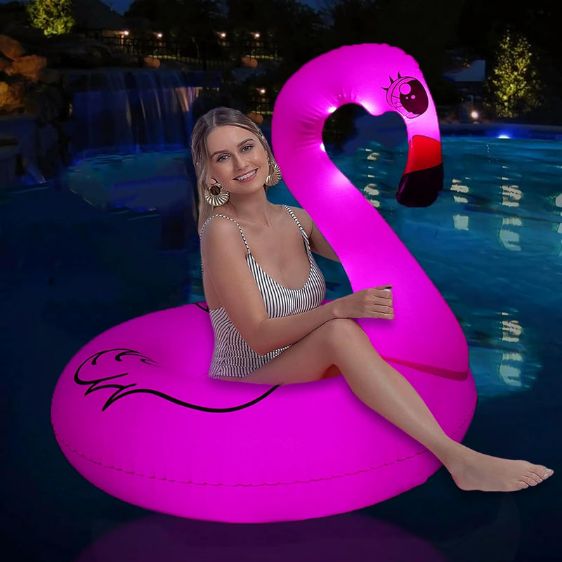 Inflatable Flamingos Pool Float With Colorful Lights, Led Color Changing Fl