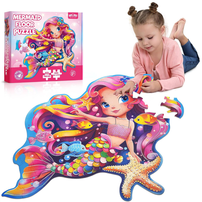 Mermaid Floor Puzzles, 26”X 27.5” Jigsaw Puzzles For Kids Ages 3 4 5 6 7 8,