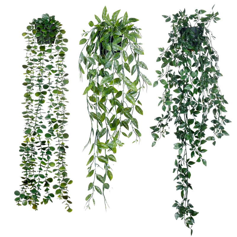 Fake Hanging Plants 3 Pack Artificial Eucalyptus Fake Potted Greenery Faux Euc