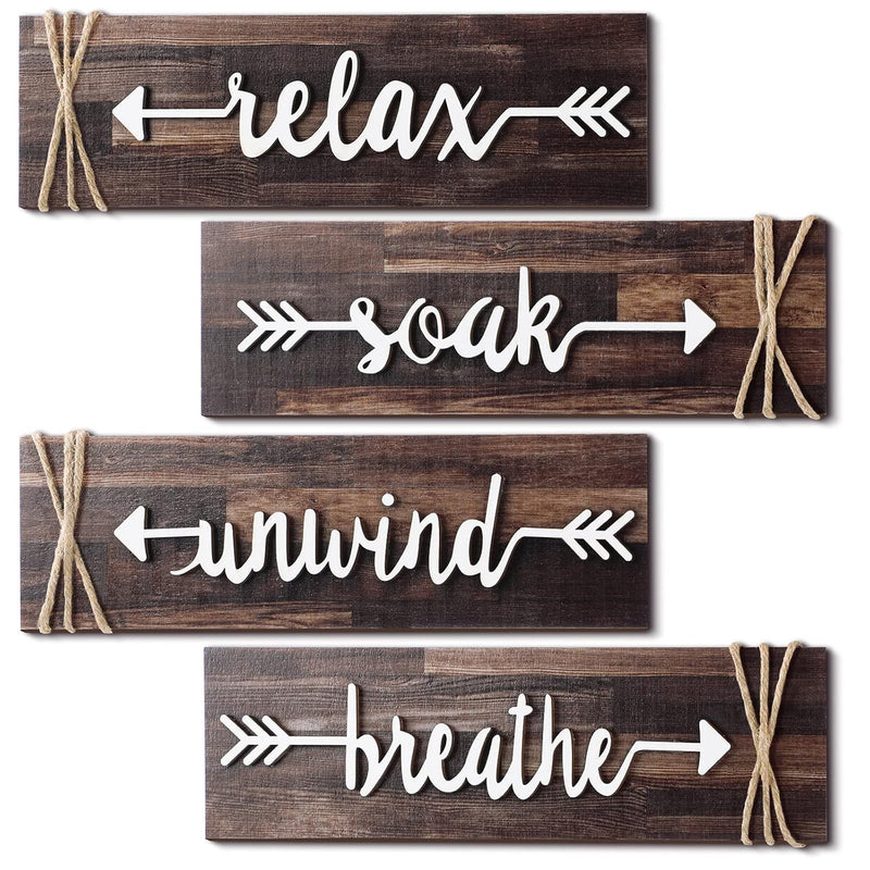 4 Pieces Bathroom Decor Wall Art Farmhouse Bathroom Decor Soak Relax Unwind Br