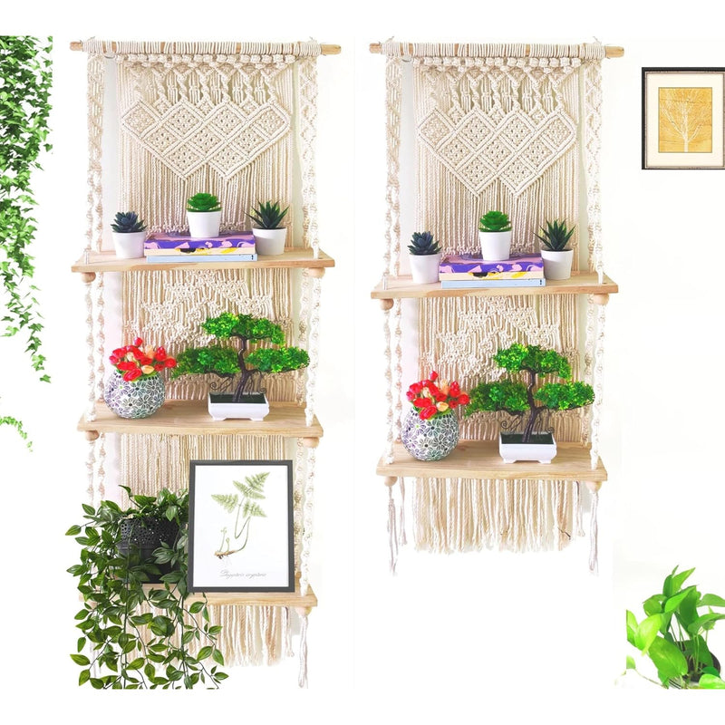 Tier 3 Tier 2 Macrame Wall Hanging Shelf Rack For Hanging Wall Decor Boho Shel