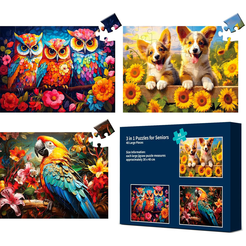 3 Packs Large Piece Puzzle For Seniors Dementia 48 Pieces Puzzles For Elder