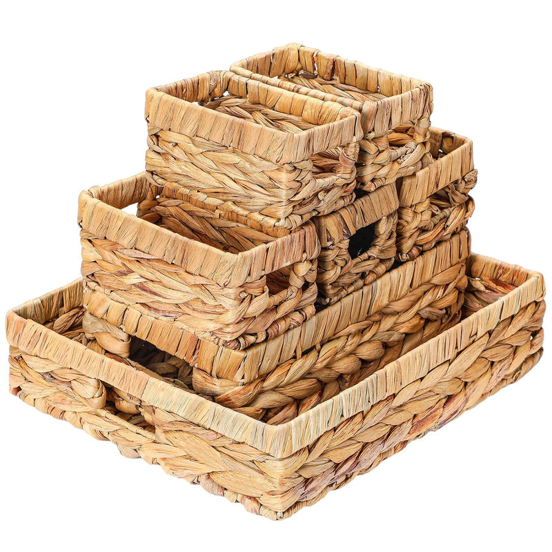 7 Pcs Natural Water Hyacinth Wicker Baskets For Shelves Wicker Storage Basket Wi