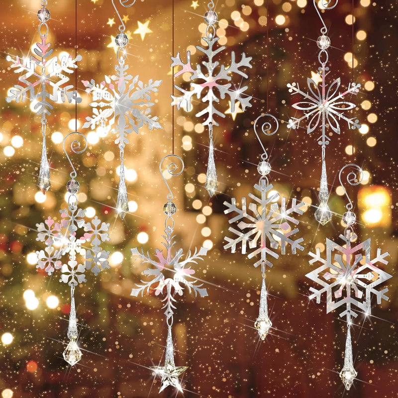 Christmas Silver Crystal Snowflakes Ornaments, 4 Inch Hanging Acrylic Snowflak