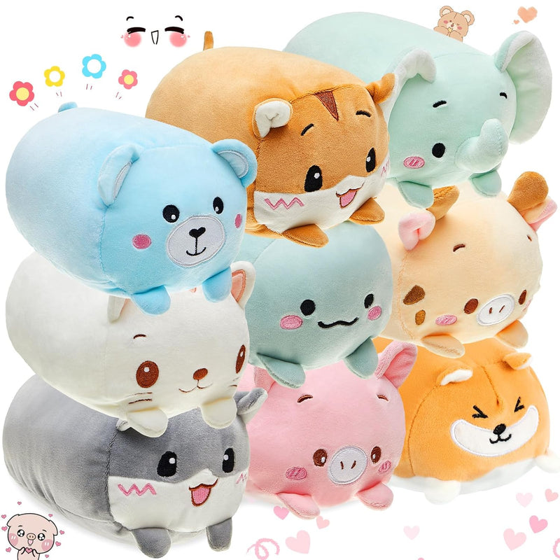 9 Pieces Plush Toys Set 8 Inch Elephant, Deer Hamster Panda Pig Dinosaur Pl
