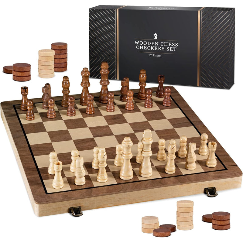 Wooden Chess Set Chess Board With 2 Extra Queens Chess And Checkers Set Che