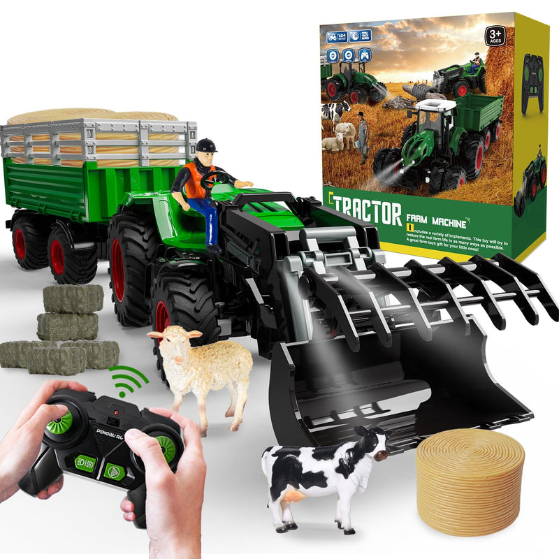 Remote Control Tractor Toy, Rc Tractor Toys Set For Kids 3 5 & Farm Animal Toy