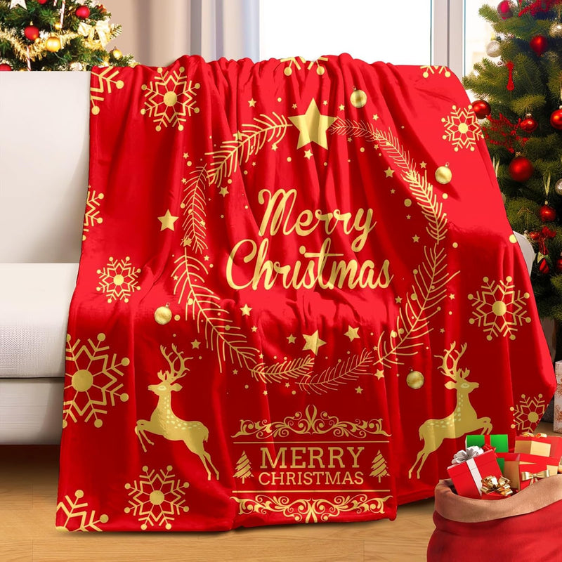 Christmas Red Throw Blanket 50×60In Reindeer Christmas Decorations Blanket,Sof