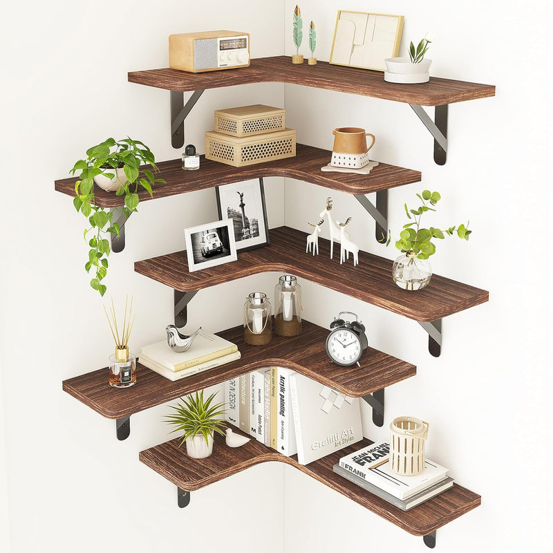Corner Floating Shelves, Rustic Wood Wall Shelves For Bathroom, Kitchen, Bedro
