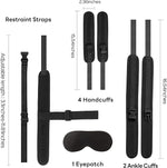 Adjustable BDSM Restraint Set with Neck-to-Wrist Cuffs, Thigh Straps & Blindfold
