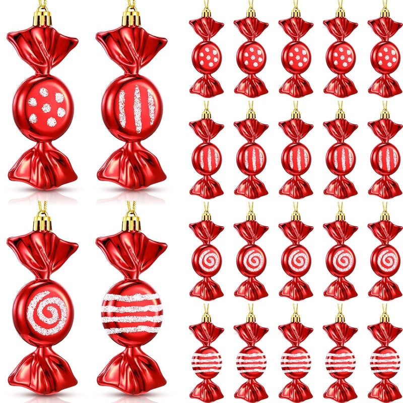 24 Pieces Candy Cane Ornaments Christmas Peppermint Candy Ornament Glitter Han