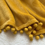 Flannel Blanket With Pompom Fringe Lightweight Cozy Bed Blanket Soft Throw Blanket Fit Couch Sofa Suitable For All Season (51X63) (Mustard Yellow)