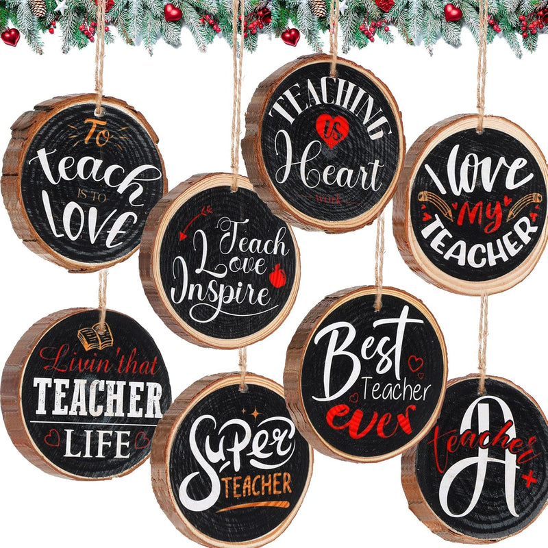 Wooden Christmas Teachers Ornaments Rustic White Black Wood Hanging Decoration