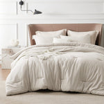 King Size Comforter Set - Beige King Comforter Set, Soft Bedding For All Seasons, Cationic Dyed Bedding Set, 3 Pieces, 1 Comforter (104"X90") And 2 Pillow Shams (20"X36"+2")