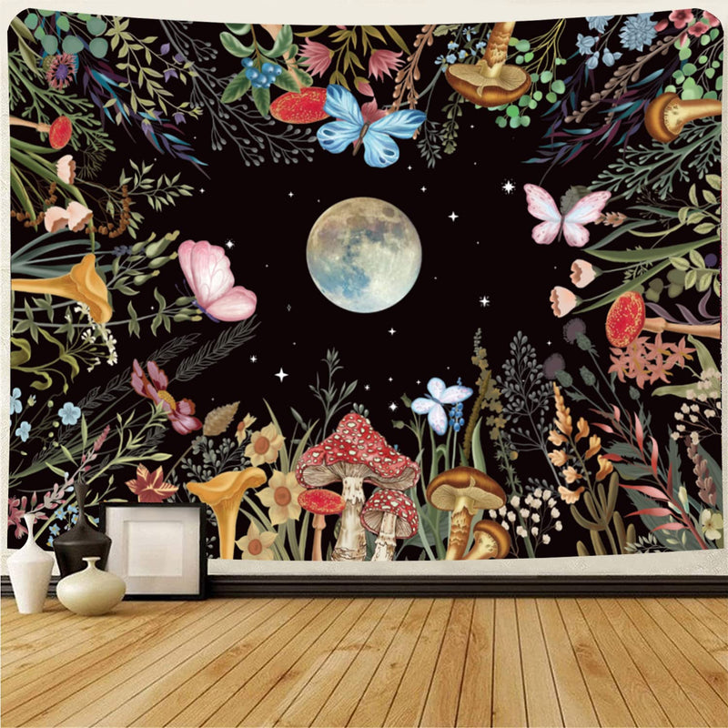 Moon Garden Tapestry Mushroom Moonlit Tapestry Wall Hanging Floral Tapestry Bu
