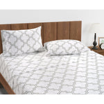 100% Organic Cotton Full Sheets Set 4-Piece Pure Percale Long Staple Bedding Breathable Fits Mattress Upto 15" Deep - Trellis Silver