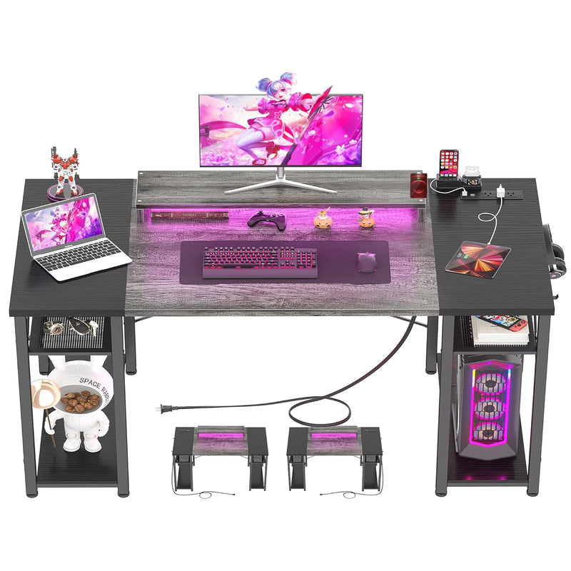 Computer Desk With Led Lights, 48 Inch Reversible Large Desk With Power Outlet