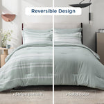 Bed In A Bag King Size 7 Pieces, Sage Green White Striped Bedding Comforter Sets All Season Bed Set, 2 Pillow Shams, Flat Sheet, Fitted Sheet And 2 Pillowcases