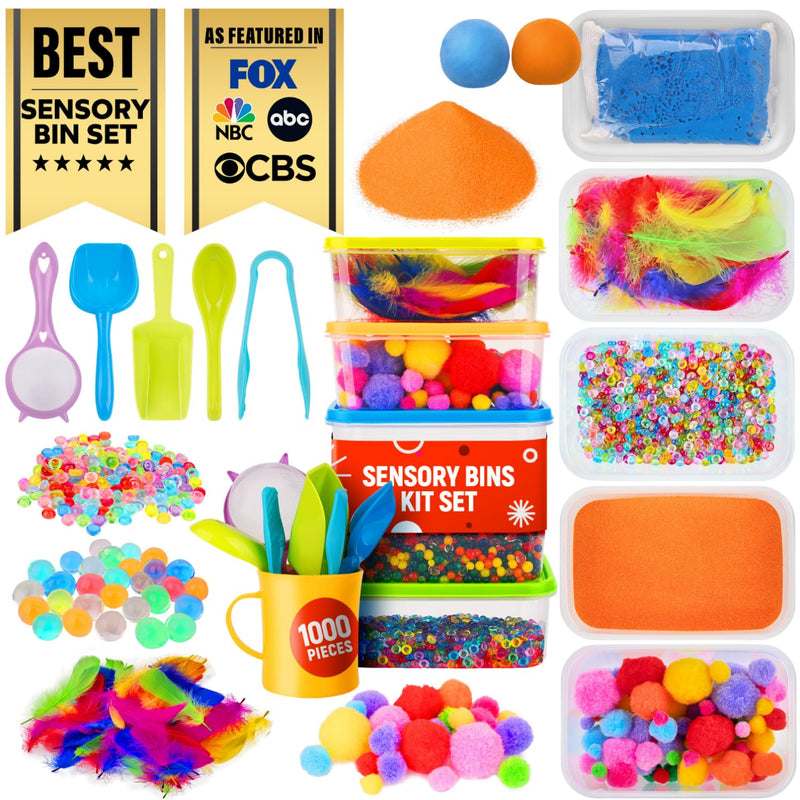 Sensory Kit For Toddlers And Kids Includes 5 Bins With Lids, Play Tools, Sa