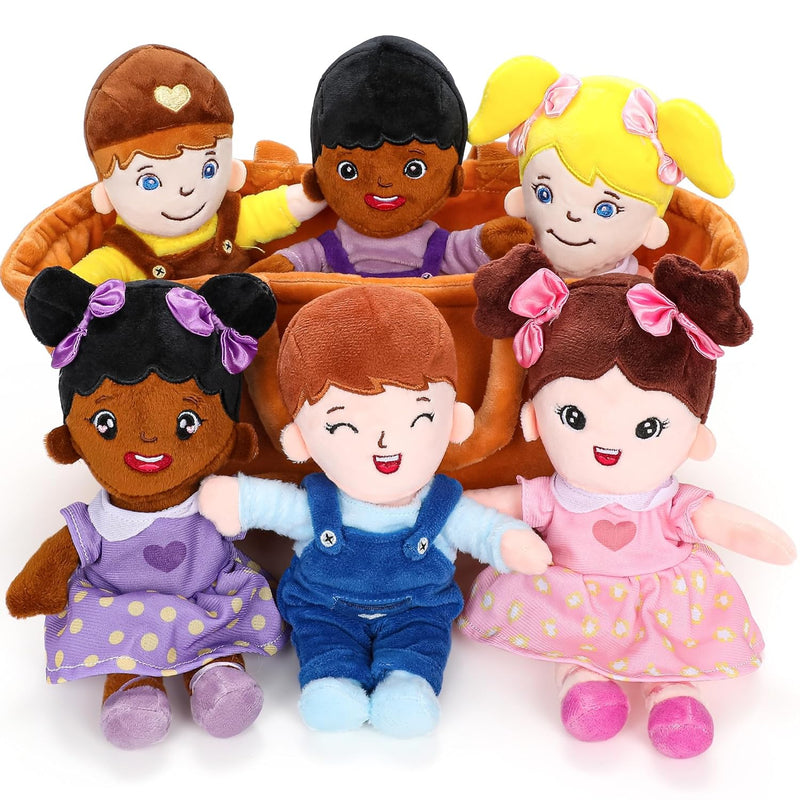 Basket Of Baby Plush Dolls 8" Plush Diversity Baby Dolls 6 Piece Set Interc