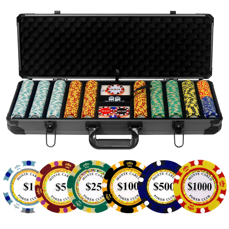 14G Clay Poker Chips Set, 500 Poker Chips, 39Mm, With High End Aluminum Car