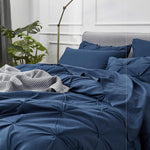 King Size Comforter Set - Bedding Set King 7 Pieces, Pintuck Bed In A Bag Navy Blue Bed Set With Comforter, Sheets, Pillowcases & Shams
