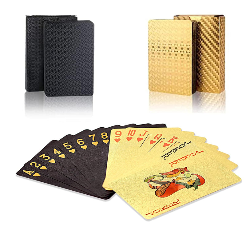 2 Packs Black And Gold Poker Cards Waterproof Plastic Deck Of Cards For Adu