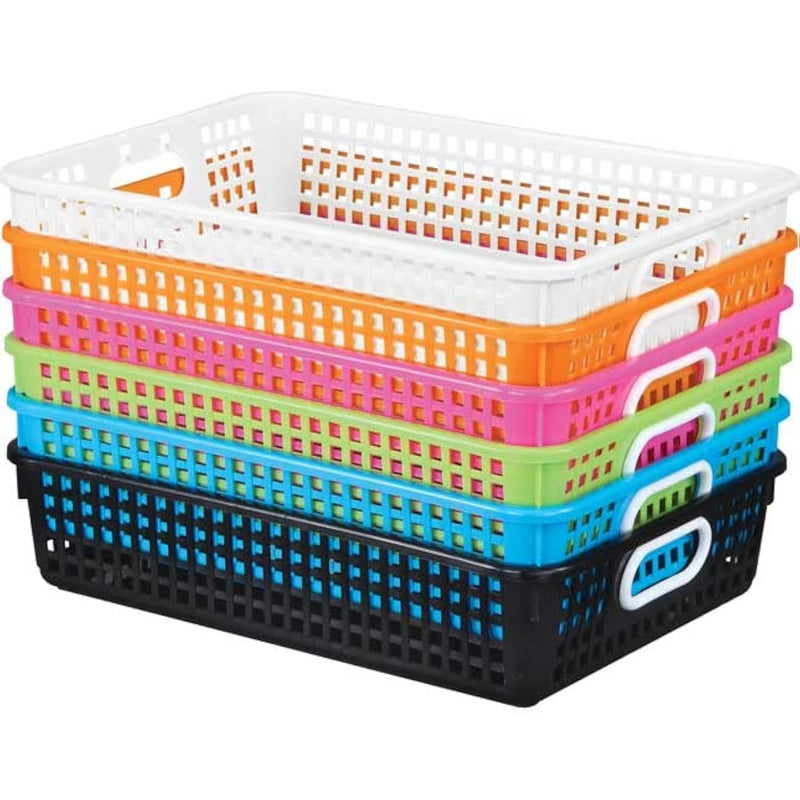 6Pk Plastic Desktop Paper Storage Basket For Classroom Or Home–14”X10” Plastic M