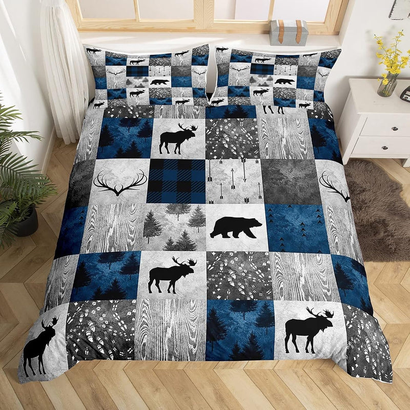 Bear Duvet Cover Full For Teens Boys,Buffalo Plaid Check Comforter Cover Cabin