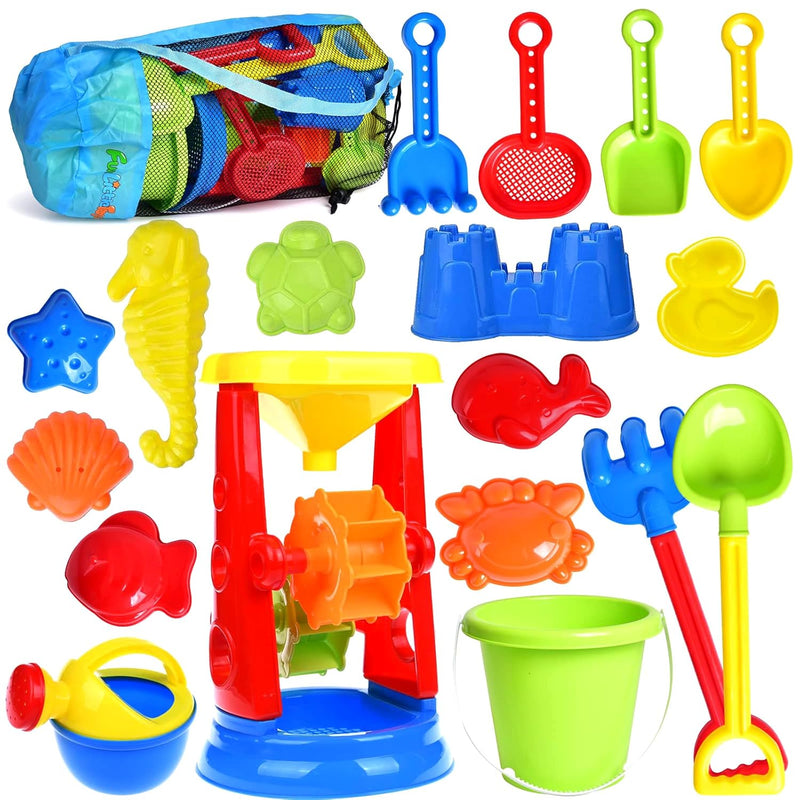 Beach Toys, 19 Piece Sand Toys Set Kids Sandbox Toys includes Water Wheel B