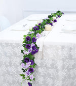 2 Pack Artificial Flower Garlands 15.8FT Fake Rose Vines Silk Flowers Hanging Rose Ivy for Wedding Arch Party Home Garden Wall Decor (Purple)