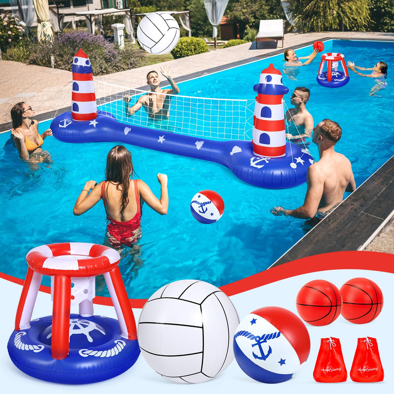 Pool Volleyball Net & Basketball Hoop Inflatable Pool Floats Toys Swimming