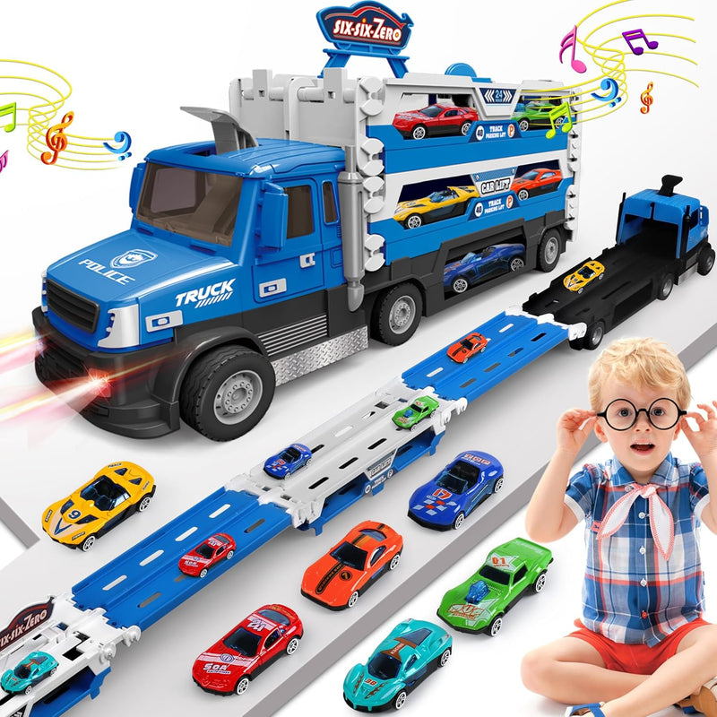 Carrier Truck Toys For Kids, 4.6 Ft Foldable Hauler Track Ejection Car And