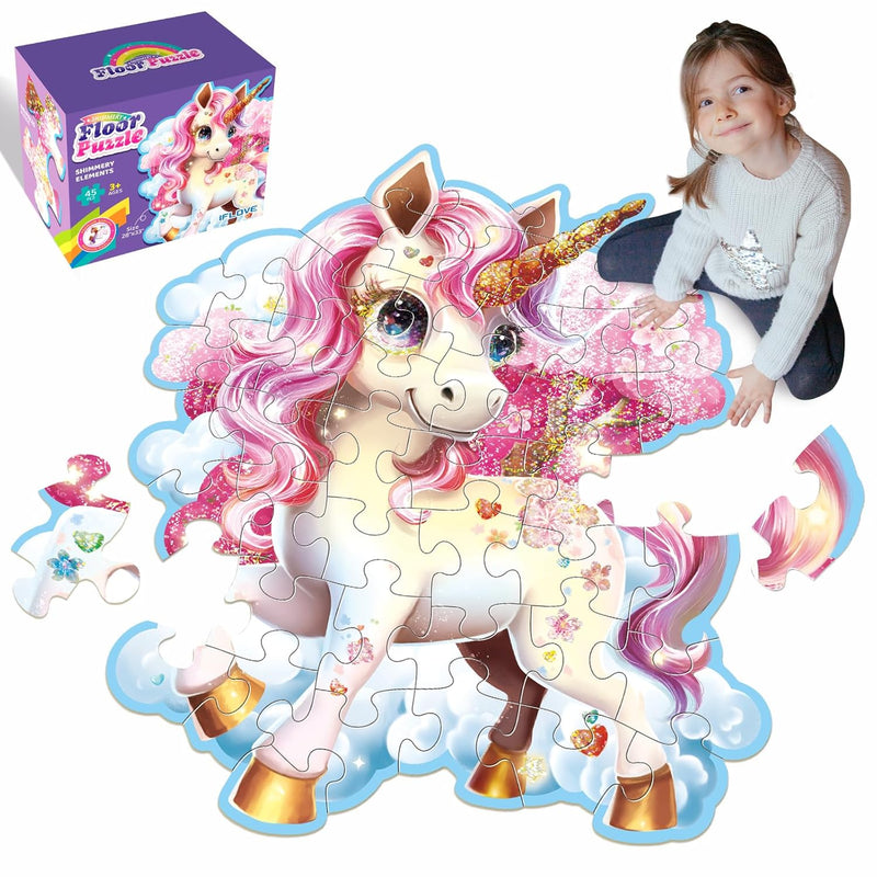 Jumbo Shimmery Floor Puzzle For Kids,Unicorn Jigsaw Large Puzzles,45 Piece