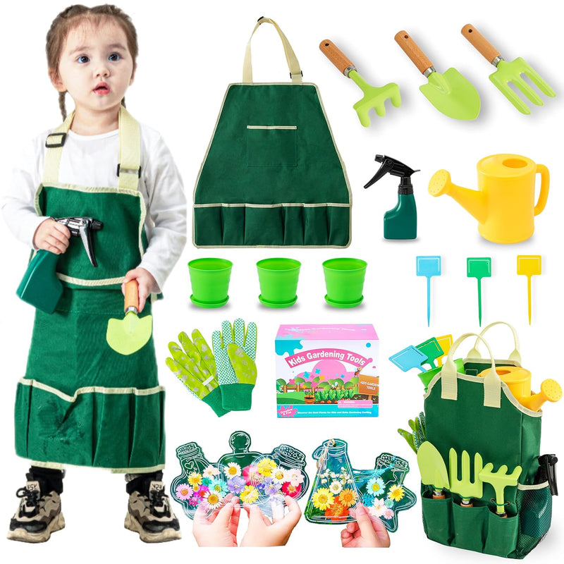 Kids Gardening Tools Set, Garden Toys W/Wooden Handle Alloy Rake,Fork,Trowe