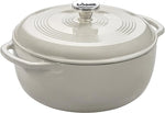 6 Quart Enameled Cast Iron Dutch Oven with Lid – Dual Handles – Oven Safe up to 500° F or on Stovetop - Use to Marinate, Cook, Bake, Refrigerate and Serve – Oyster White