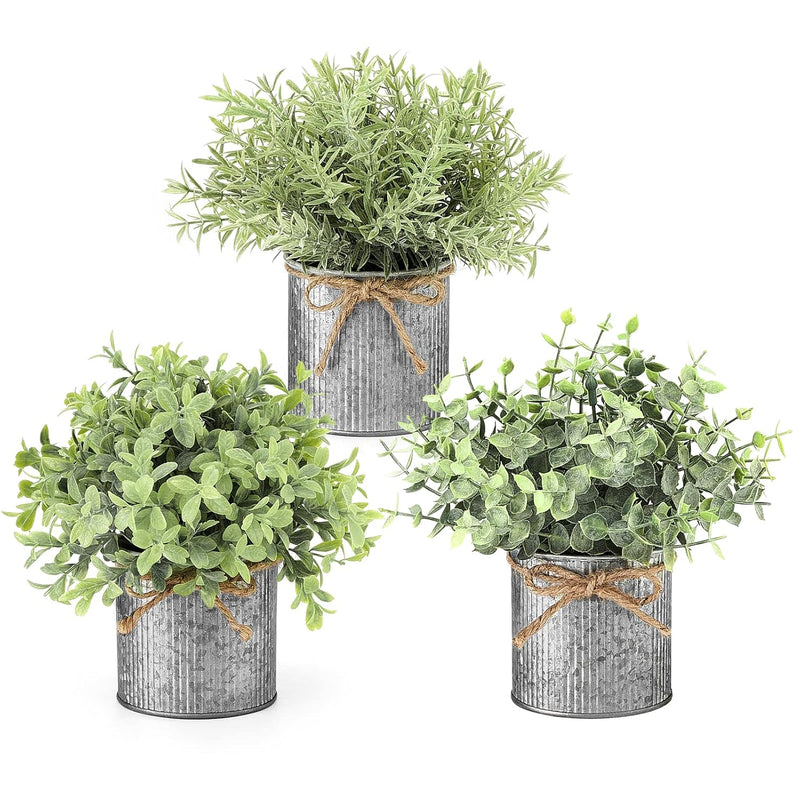 Mini Fake Plants In Farmhouse Galvanized Metal Pots Table Centerpiece Rustic H