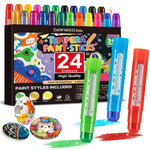 24 Pack Tempera Paint Sticks for Kids, Washable, Non-Toxic & Quick Drying