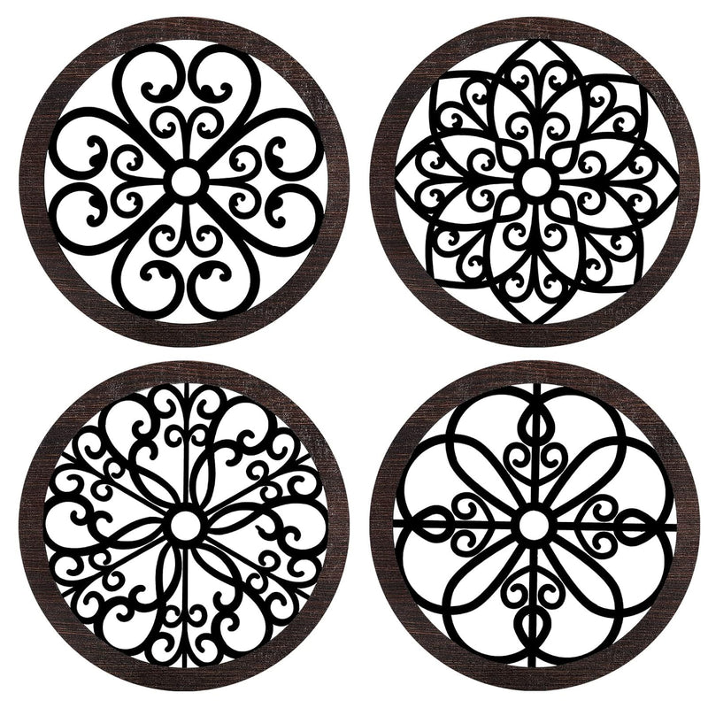 4 Pieces Thicken Rustic Wall Decor Farmhouse Wall Art Decor Wooden Hollow Carv