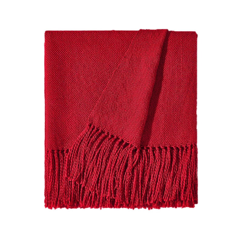 Christmas Red Throw Blanket For Couch, Decorative Boho Throw Blanket With Frin