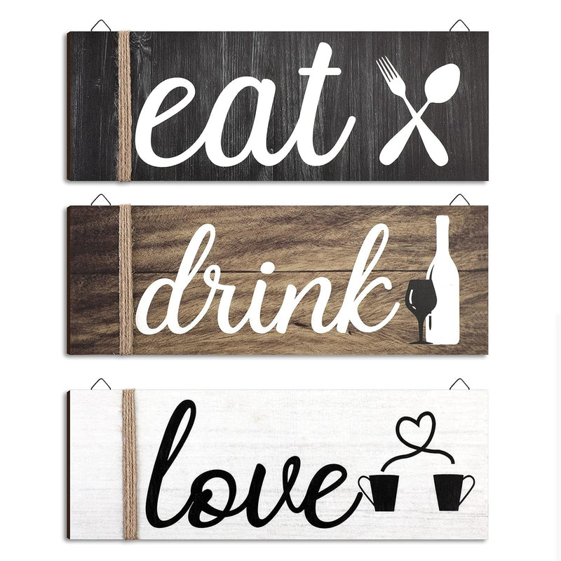 3 Pcs Farmhouse Kitchen Wall Decor Eat Sign Rustic Wooden Kitchen Sign Wood Ho