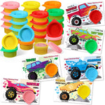 24 Sets Modeling Clay for Kids Mini Modelings Dough Bulk with Monster Truck Theme Cards and Goodies