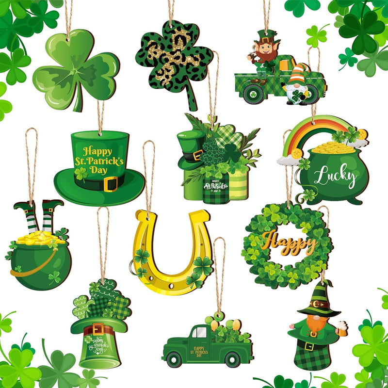 36 Pieces St. Patricks Day Decorations Wooden Shamrock Ornaments For Tree Sham