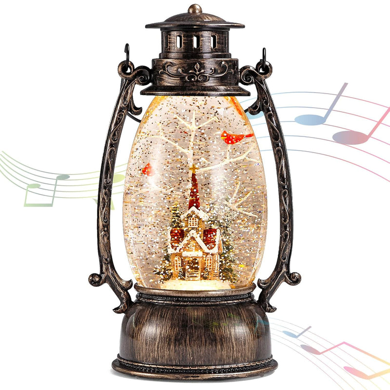 Christmas Snow Globe Lantern, Christmas Village Church Scene Lighted Snow Glob