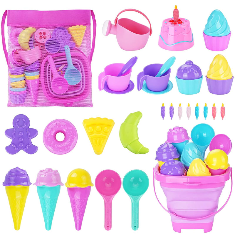 Ice Cream Beach Toys Sand Toys Set For Kids, Collapsible Sand Bucket And Sh