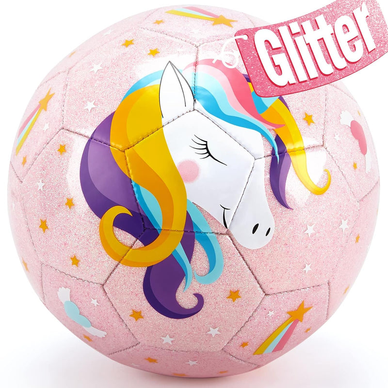 hahaland Size 3 Soccer Ball for Kids with Pump & Mesh Bag - Glitter Unicorn