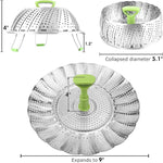 Vegetable Steamer Basket for Cooking Food, Stainless Steel Veggie Steam Basket for Pot, Folding Expandable Steaming Insert with Extendable Handle Fits Various Size Pot, 5.1" to 9"