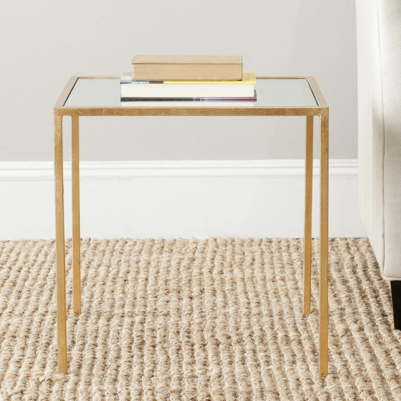 Home Collection Kiley Gold Leaf Mirror Top Square Side End Accent Table